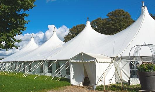 multiple portable toilets for large-scale events, ensuring availability for all guests in Sherborn